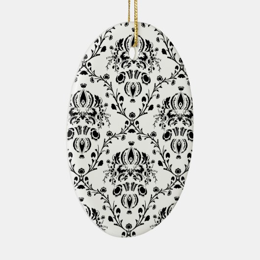 White en Black Damask Keramisch Ornament (Rechts)