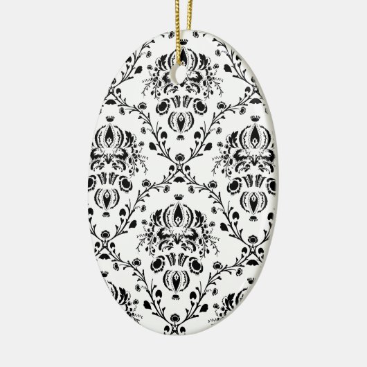 White en Black Damask Keramisch Ornament (Links)
