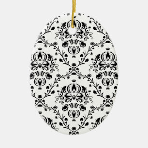 White en Black Damask Keramisch Ornament