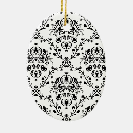 White en Black Damask Keramisch Ornament (Achterkant)