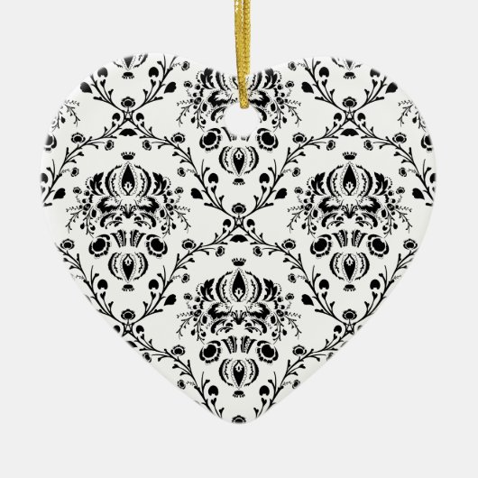 White en Black Damask Keramisch Ornament (Voorkant)