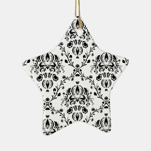 White en Black Damask Keramisch Ornament (Rechts)