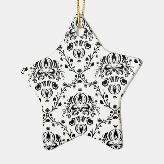 White en Black Damask Keramisch Ornament (Links)