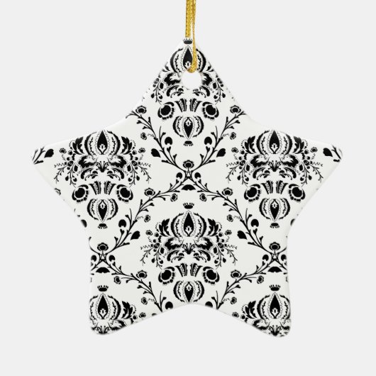 White en Black Damask Keramisch Ornament (Achterkant)