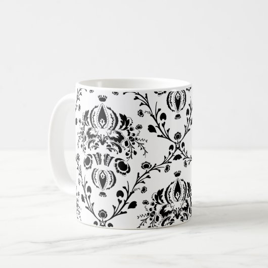 White en Black Damask Koffiemok (Voorkant links)