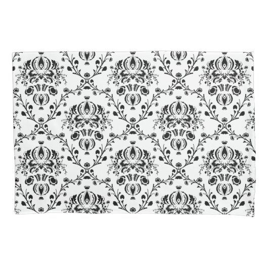 White en Black Damask Kussensloop (Voorkant-Links)