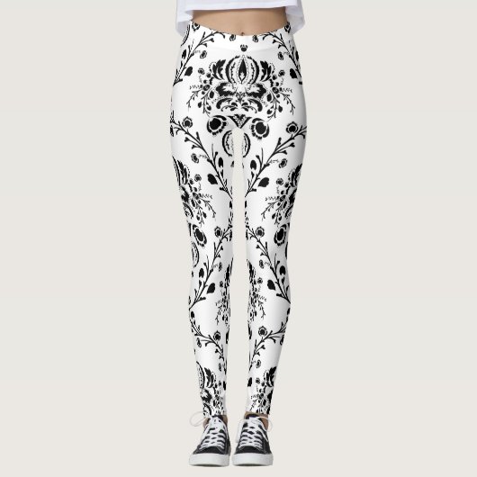 White en Black Damask Leggings (Voorkant)