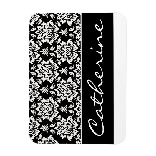 White en Black Damask met naam Magneet (Verticaal)