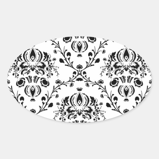 White en Black Damask Ovale Sticker (Voorkant)