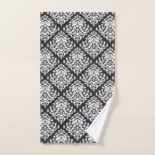White en Black Damask Pattern Bad Handdoek (Handdoek)