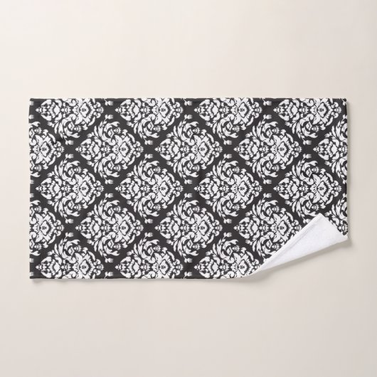White en Black Damask Pattern Bad Handdoek (Handdoek)