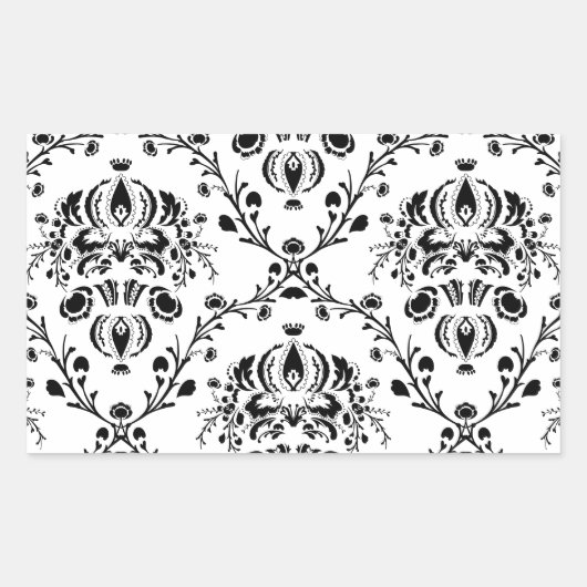 White en Black Damask Rechthoekige Sticker (Voorkant)