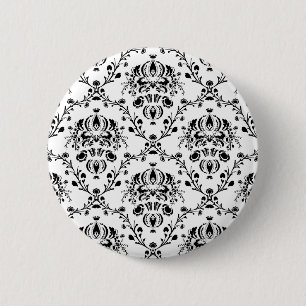 White en Black Damask Ronde Button 5,7 Cm