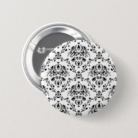 White en Black Damask Ronde Button 5,7 Cm (Voorkant /achterkant)