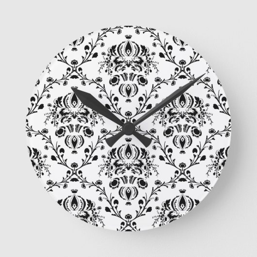 White en Black Damask Ronde Klok (Voorkant)