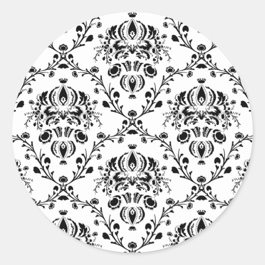 White en Black Damask Ronde Sticker (Voorkant)