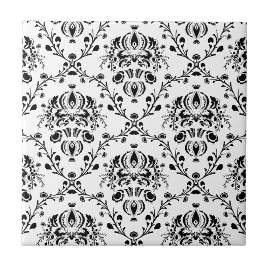 White en Black Damask Tegeltje (Voorkant)