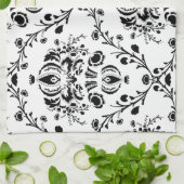 White en Black Damask Theedoek (Gevouwen)