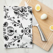 White en Black Damask Theedoek (Quarter Fold)