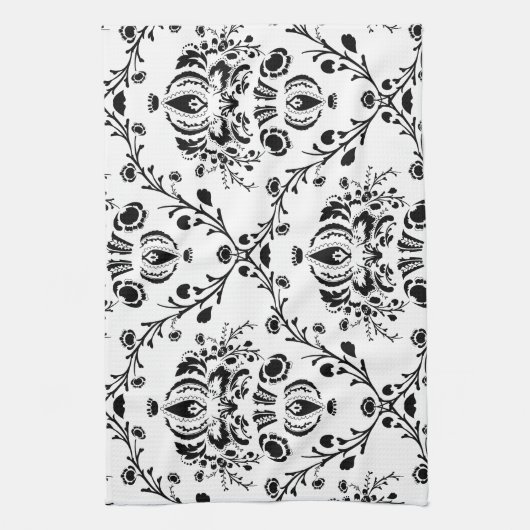 White en Black Damask Theedoek (Verticaal)