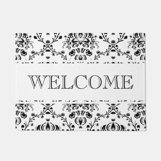 White en Black Damask Welkom Deurmat (Voorkant)