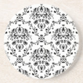 White en Black Damask Zandsteen Onderzetter (Voorkant)