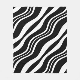White en Black Diagonal Wavy Lines Pattern Fleece Deken
