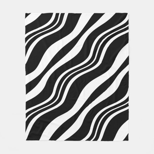 White en Black Diagonal Wavy Lines Pattern Fleece Deken (Voorkant)