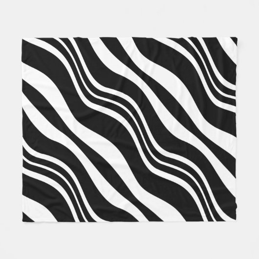 White en Black Diagonal Wavy Lines Pattern Fleece Deken (Voorkant (Horizontaal))