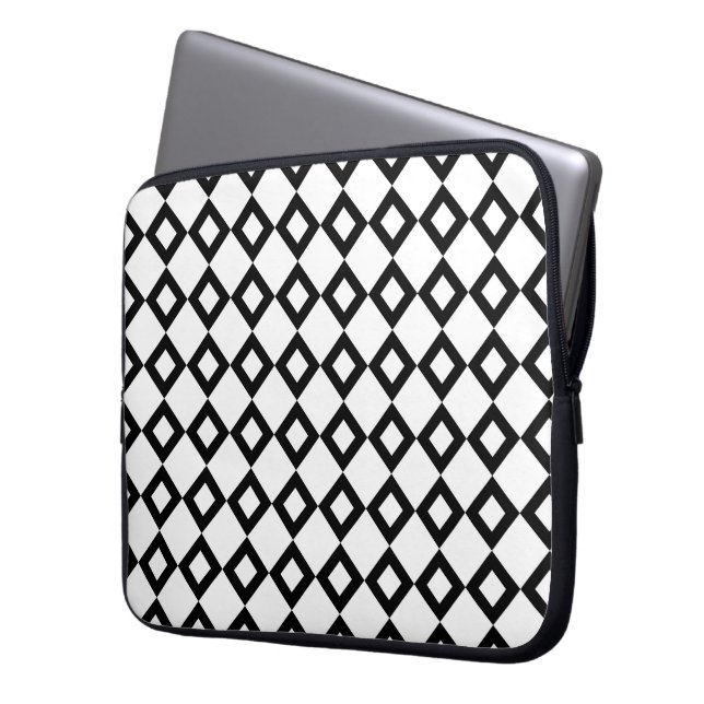 White en Black Diamond Pattern Laptop Sleeve (Voorkant Links)