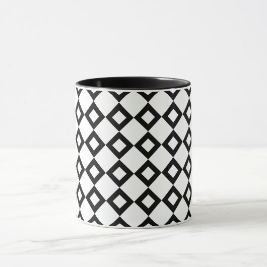 White en Black Diamond Pattern Mok (Midden)