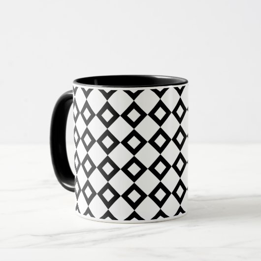 White en Black Diamond Pattern Mok (Voorkant links)