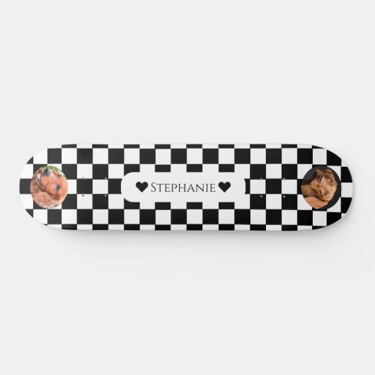 White en Black Dog Photo Template w/Heart Name Persoonlijk Skateboard (Horizontaal)