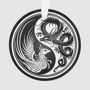 White en Black Dragon Phoenix Yin Yang Ornament