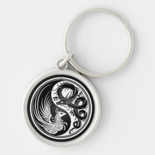White en Black Dragon Phoenix Yin Yang Sleutelhanger