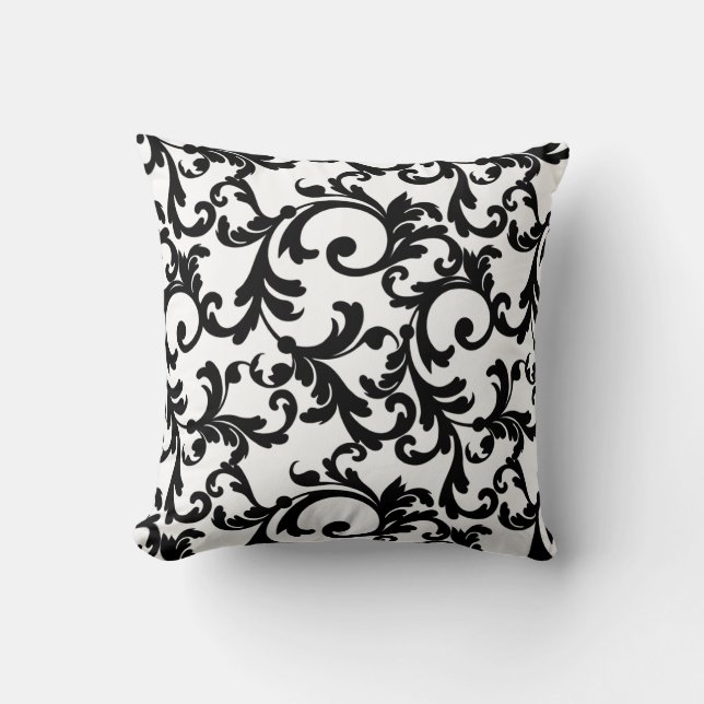 White en Black Elegant Damask Kussen (Voorkant)