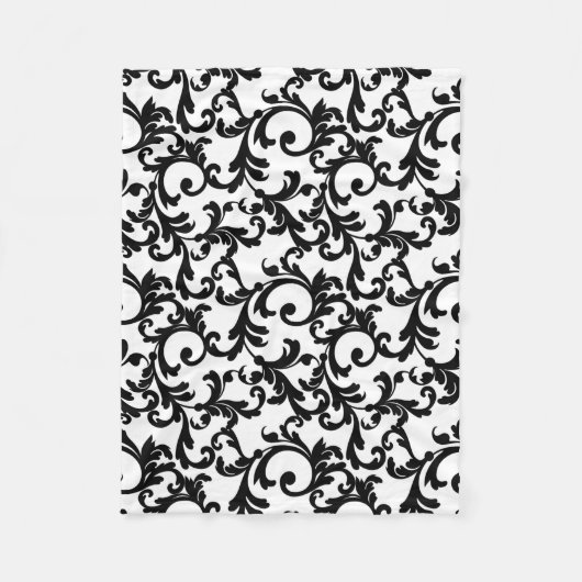 White en Black Elegant Damask Print Fleece Deken (Voorkant)