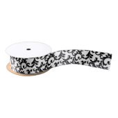White en Black Elegant Damask Print Satijnen Lint (Spoel)