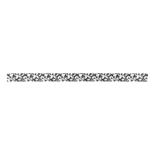 White en Black Elegant Damask Print Satijnen Lint (Voorkant)