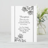 White en Black Floral 3.5x7 Reception Kaart (Staand voorkant)