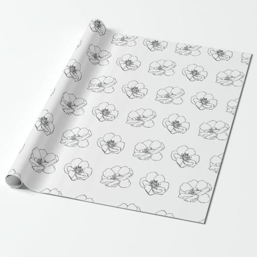White en Black Floral Cadeaupapier (Uitgerold)