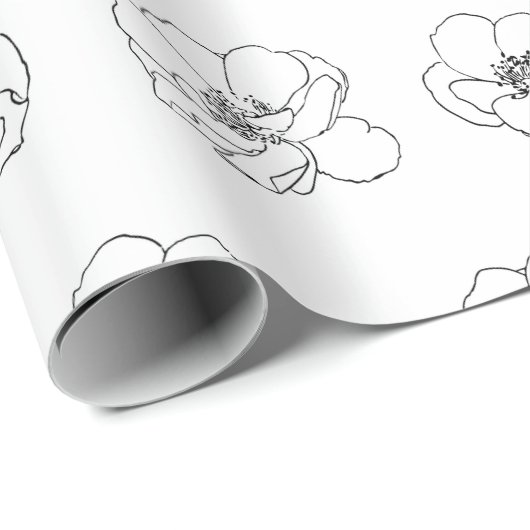 White en Black Floral Cadeaupapier (Rol Hoek)