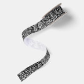 White en Black Floral Paisley Satijnen Lint (Achterkant)
