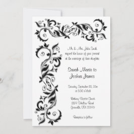 White en Black Floral Scroll  Wedding Kaart