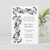 White en Black Floral Scroll  Wedding Kaart (Staand voorkant)