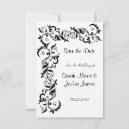 White en Black Floral Scroll  Wedding Save The Date