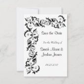 White en Black Floral Scroll Wedding Save The Date (Voorkant)