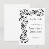 White en Black Floral Scroll  Wedding Save The Date (Voorkant / Achterkant)