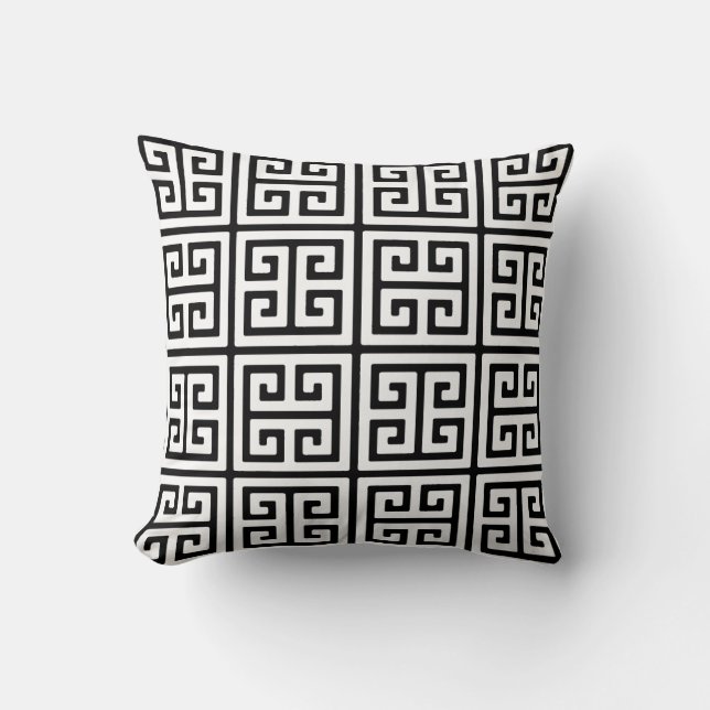 White en Black Greek Key Pattern Sierkussen (Voorkant)