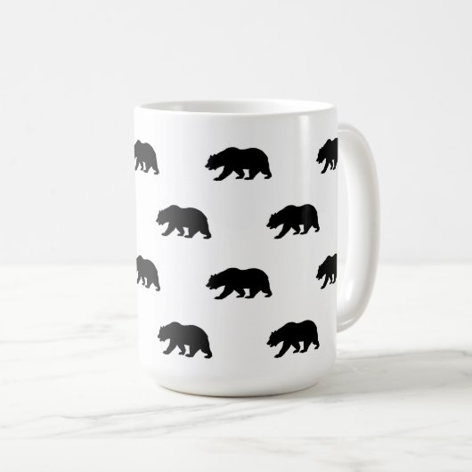White en Black Grizzly Beer Pattern Koffiemok (Voorkant rechts)